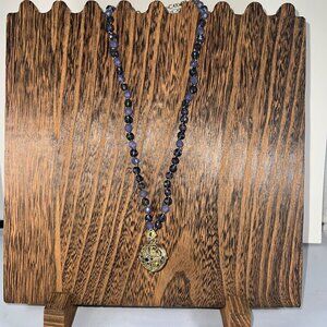Vintage-Inspired Monet Gold-Tone Locket Necklace With Blue Beads & Adjustable Ch